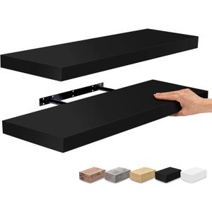 Sorbus Floating Shelves for Wall - 24" Bathroom Shelves, Wall Decor for Bedroom, Kitchen, Living Room, Home Decor & Book Storage - Mounted Floating Shelf with Invisible Brackets (Black, 2 Pack)
