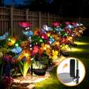 Solar Path Lights Outdoor 4 Pack, LED Flower & Butterfly Decor, Waterproof Auto On/Off, Bigger Solar Panel for Yard, Patio, Garden Walkway Decoration Gift for Mom (Lily), Standard