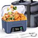 Rechargeable Heated Lunch Box for Men, 1.3L Cordless Electric Lunch Box for Adults with Smart Scheduled Heating, Portable Food Warmer with Complete Accessories (Blue)