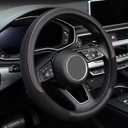 KAFEEK Steering Wheel Cover, Universal 15 inch, Microfiber Leather Viscose, Breathable, Anti-Slip,Warm in Winter and Cool in Summer, Black