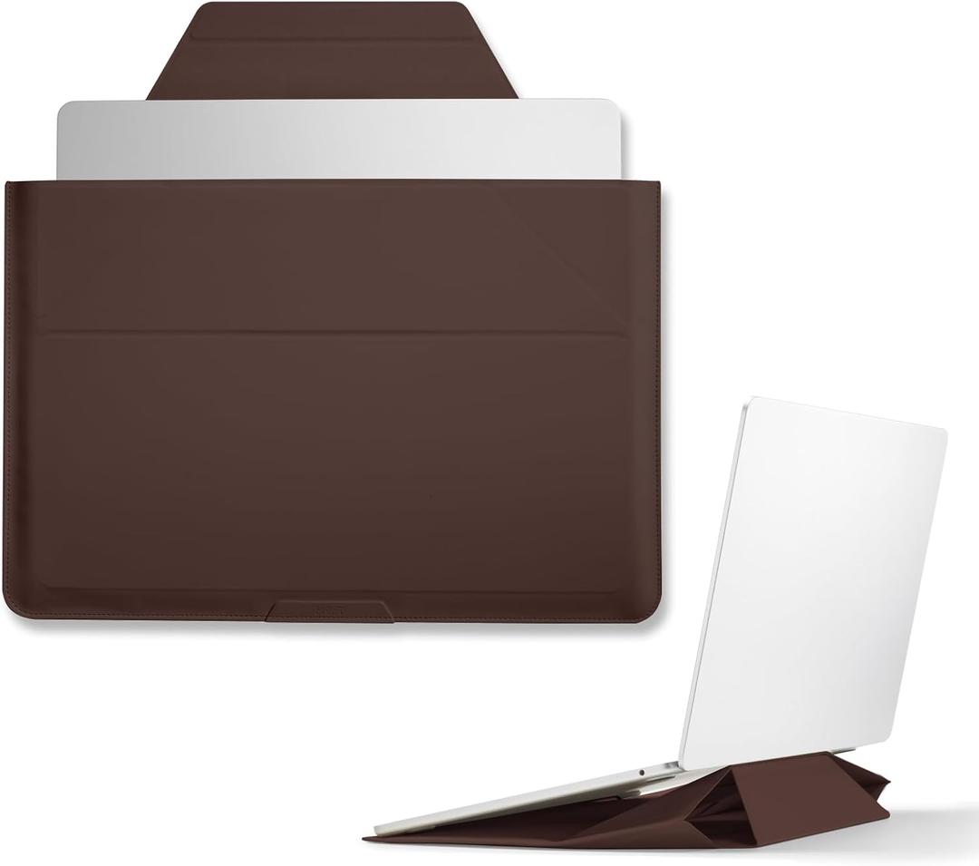 MOFT Laptop Carry Sleeve, 2-in-1 Laptop Bag & Stand for 14" Air/Pro & Dell/HP/Lenovo/Asus, Stylish Slim Computer Sleeve Bag with Expandable Storage for Computer Accessories, Brownie