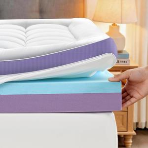 5 Inch Dual Layer Memory Foam Queen Mattress Topper - 2'' Pillow Top Mattress Pad for Back Pain and 2'' Support Foam & 1'' Cooling Gel Memory Foam, Extra Thick Medium Support Bed Topper