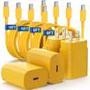 Essri Type C Charger Fast Charging for Samsung Galaxy S25/S24/S23/S22/Note 20,4Pack 25W Super USB C Fast Charger Block with (6ft+10ft) x2 Cables for iPhone 15/16 Pro Max/Plus, Android Phones-Yellow (4Pack 6Feet+10Feet)