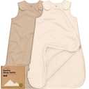 2-Pack Organic Baby Sleep Sacks, 100% Cotton - Soft & Breathable 0.5TOG Baby Wearable Blanket, Toddler Sleeping Sack 0-6 Months, Easy to Wear Transitional Swaddles for Newborns (Ecru, S) (Beige)