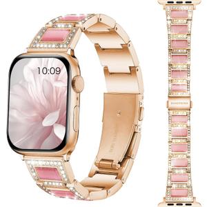 8 Elegant Colors - Dressy Rose Gold iWatch Bands for Women - Compatible with Apple Watch Series 10-1/SE/Ultra, Fits 38mm 40mm 42mm 44mm 46mm - Luxury Designer Bracelet, Bling Jewelry Strap
