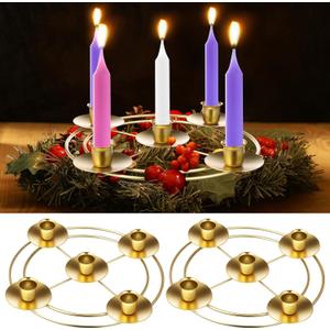 2 Pcs Christmas Advent Candle Wreath Ring Metal Candle Holder for Pillar Advent Rustic Candlesticks Holders for Xmas Table Centerpiece Decor Home (Thin,Round)