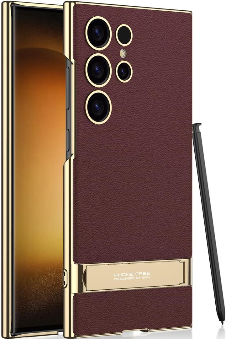 for Samsung Galaxy S24 Ultra Vegan Leather Case with 4 Modes Adjustable Kickstand,Thin Flexible Soft Grip Luxury Vegan Slim Protective Shockproof Phone for Samsung Galaxy S24 Ultra(Red)