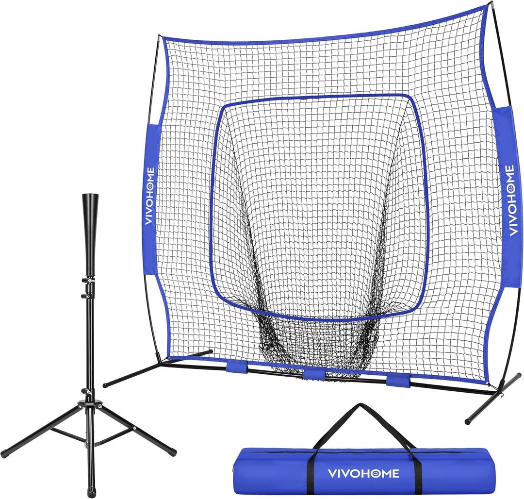 VIVOHOME Baseball Softball Batting Net - 7x7 Ft Baseball Backstop, Softball Practice Net for Hitting, Pitching, Throwing with Batting Tee and Carry Bag