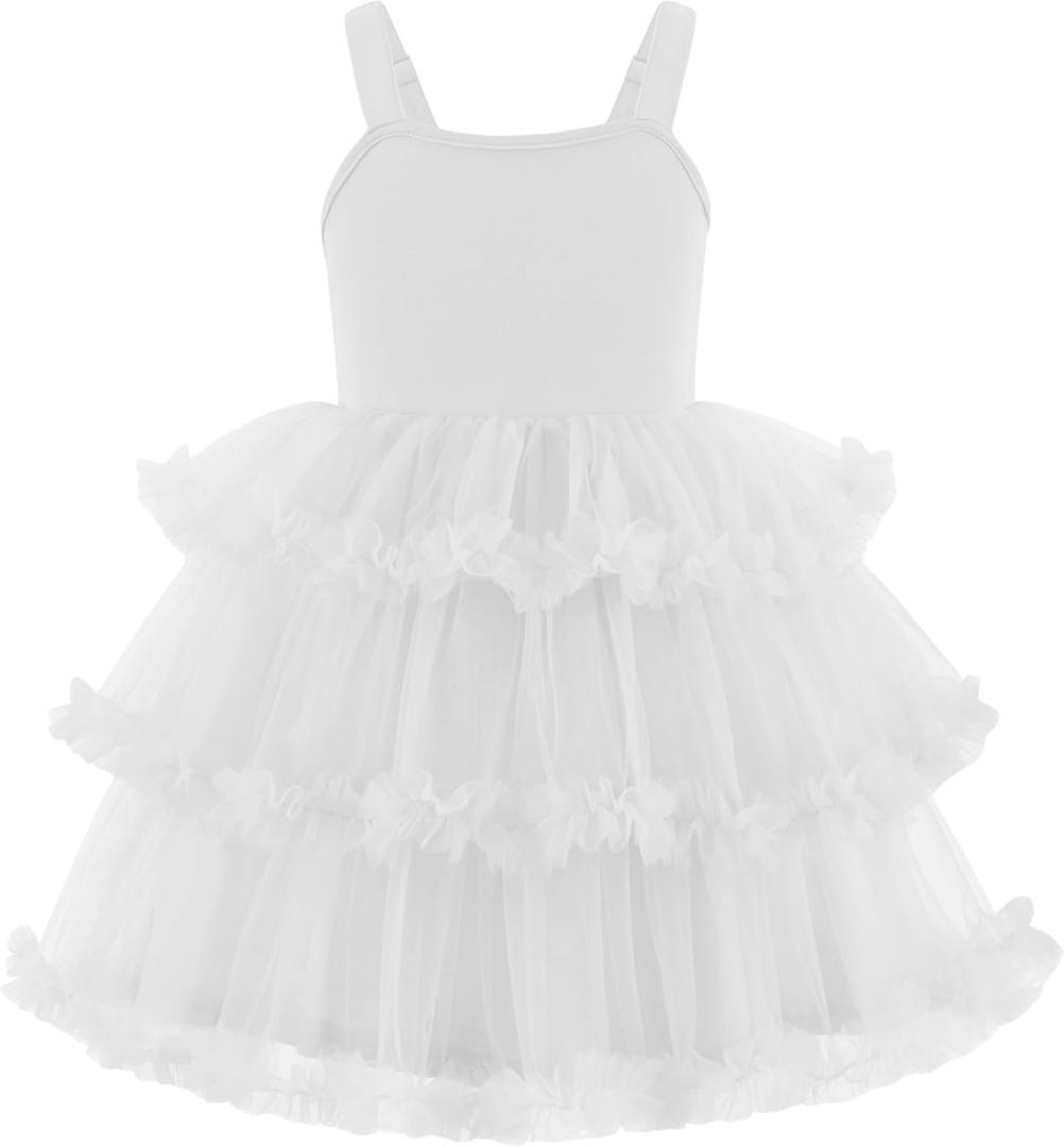 Arshiner Toddler Girls Tulle Dress Tiered Ruffle Fluffy Spaghetti Straps Tutu Dresses Summer Clothes 2-8 Years (3-4T, White)
