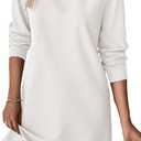 BLENCOT Womens Casual Pullover Sweatshirt Dress Crewneck Long Sleeve Trendy Fall Textured Solid Mini Dresses with Pockets (M)