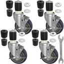 MySit 4 inch Work Table Caster Wheels for Commercial Kitchen Prep Tables, Expanding Stem Casters Set of 4 with Locking Brakes Fit Both 1-1/2" and 1-5/8" Leg Tube Adapter for Stainless Steel Worktable