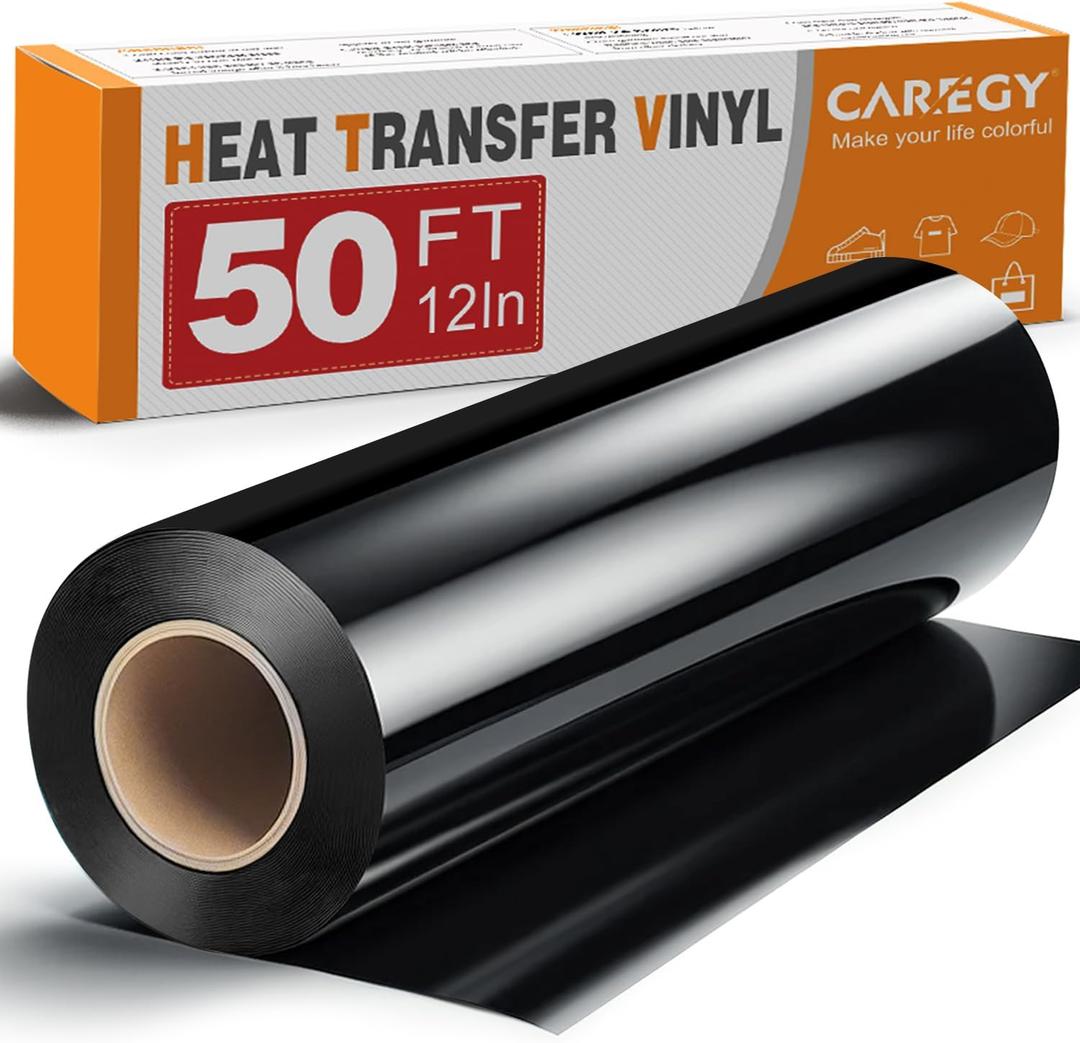 CAREGY Heat Transfer Vinyl HTV for T-Shirts 12 Inches by 50 Feet Roll (Black)
