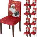 Horaldaily 8PCS Christmas Dining Chair Covers,Black Santa Stretch Removable Washable Slipcover Chair Protector for Dining Room Home Decor (Red)