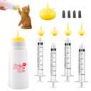Xuanda Kitten Bottle Feeding kit with Feeding Nipple and Syringe, Soft Silicone Nursing Pet Feeding Bottle, Ventilation Valve Resistant Tearing for Small Puppies, Kittens, Rabbit (M Nipple-Yellow)