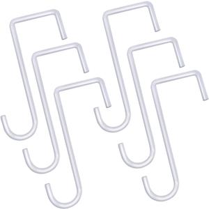 6 Pack 2 x 6 inch Vinyl Fence Hooks Patio Hooks White Powder Coated Steel Hangers fits Easily for Indoor & Outdoor Hanging Lights, Plants & Planters, Bird Feeder, Pool Equipment