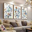 arteWOODS Flowers Framed Wall Art - Colorful Wildflower Canvas Pictures Wall Decor Botanical Painting Artwork Elegant Floral Prints for Living Room Bedroom Home Decor 24 x 16in * 3 Natural Wood Frame