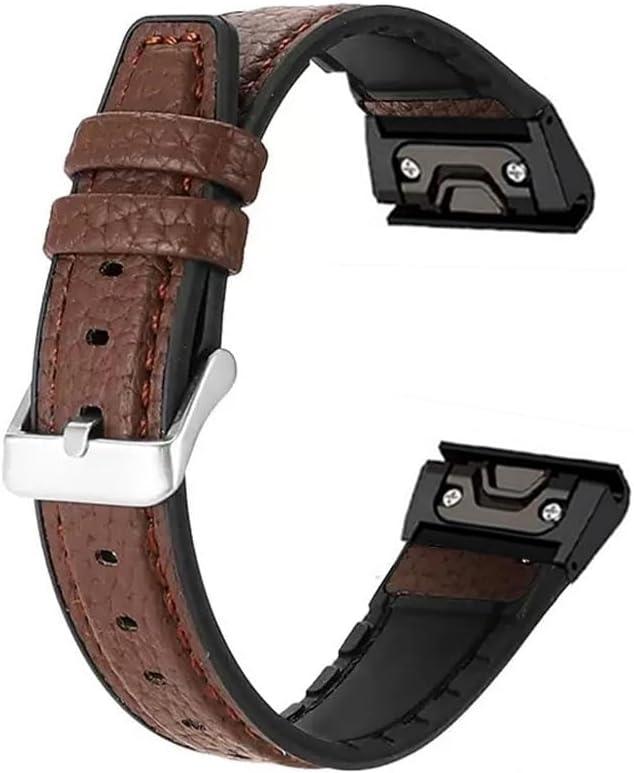 Leather Watch Bands Compatible with Garmin Fenix 8 47mm/E-47mm/7/6 Pro/5 Plus, QuickFit 22mm Soft Genuine Leather Silicone Sweatproof Wrist Strap for Fenix epix Pro/Tactix 8 47mm, Instinct 3 45mm Men