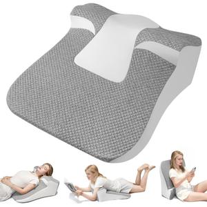 Bed Snorinator Pillow, Ergonomic Wedge Pillow for Sleep Apnea Memory Foam Reading Pillow for Back, Neck & Head Comfortable Support-Grey