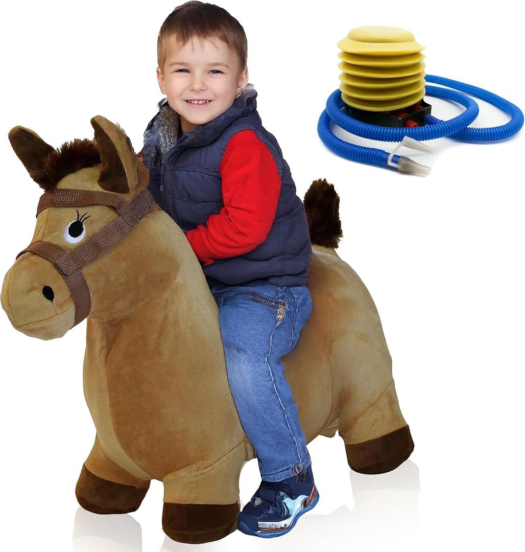 bintiva Children's Horse Hopper Exercise Jumping Animal, Bouncy Horsey caballos de juguete para nios Fun Space Hopper for Core Strengthening (Horse - W Brown Cover)