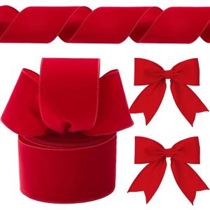 Yungyan Velvet Ribbons with Gold Edge Felt Ribbon Gift Bow Wrapping Ribbon for Handmade, Home Decor, Gift Wrapping, Wreath DIY Crafts, Christmas Tree(4 Inch X 60 Yards,Flocked Red)