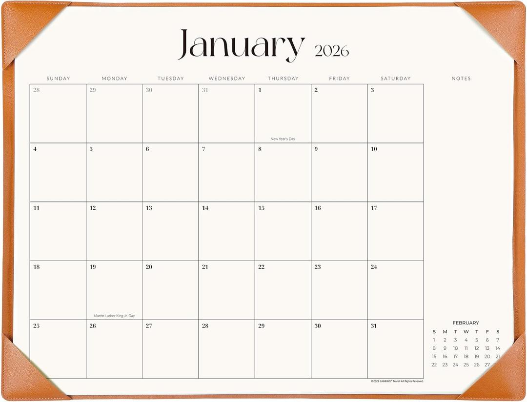 Simplified Desk Calendar 2026 with Desktop Mat, Cabbrix Large Desk Pad Calendar 21" x 16-1/2" Including January 2026 to December 2026, Desk Blotter Calendar for Home School and Office (Brown)