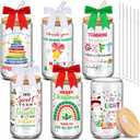6 Pcs Christmas Teacher Appreciation Gifts for Women 16 oz Glass Coffee Cups with Bows Lids Straws Brushes Thank You End of Year Gifts for Teacher from Student School Present