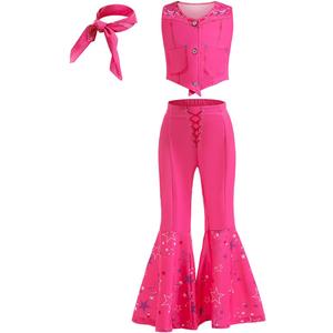 Cowgirl Costume Girls Hot Pink Kids Disco Outfits Movie Dress up for Halloween Birthday Party Cosplay (4-5 Years)