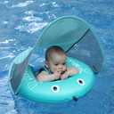Mambobaby Float Self-Inflating Baby Pool Float Compressible Pool Swim Float Infant Soft Solid Swimming Trainer Baby Float with Removable UPF 50+ UV Sun Protection Canopy