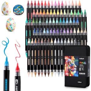 80 Colors Acrylic Paint Markers Dual Tip, Automatic Ink Control Acrylic Paint Pens Fine Tip and Brush Tip Acrylic Markers for Holiday Decorations, Glass, Stone, Wood, DIY & Art Supplies