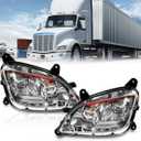 Fit for 2011-2023 Peterbilt 579 587 Class 8 Truck LED Headlight Headlamp Chrome Housing Assembly Replacement Pair/Set