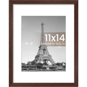 11x14 Picture Frame, Display Pictures 8x10 with Mat or 11 x 14 Without, Wall Hanging Photo Frames, Brown, 1 Pack