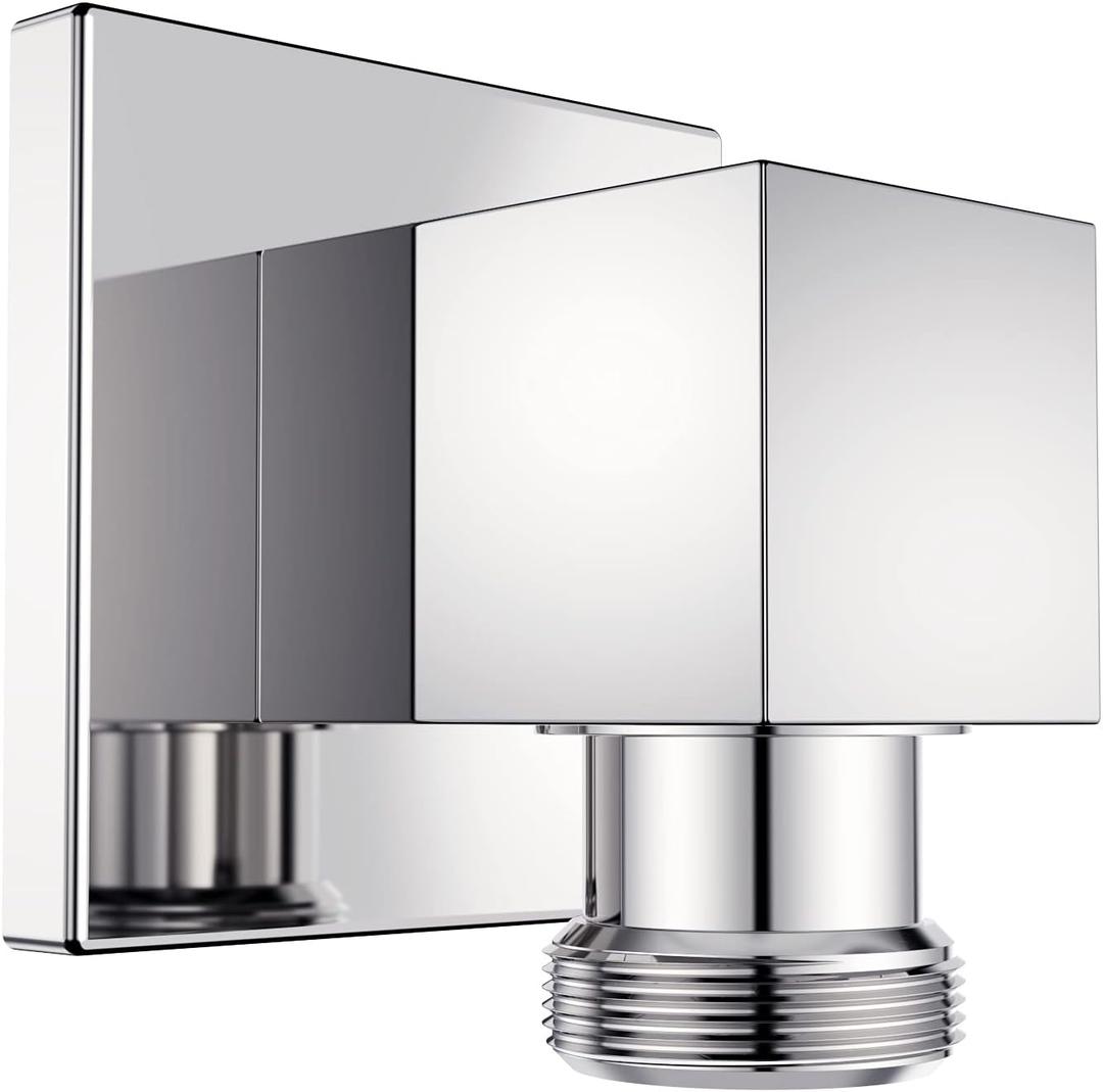 Wall Mounted Supply Elbow for Hand Shower, Solid Brass Square Wall Elbow with Check Valve (Square, Polished Chrome)