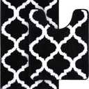 OLANLY Bathroom Rugs Set 2 Piece, Microfiber Bath Shower Mat and U-Shaped Toilet Rug, Machine Wash Dry, Non-Slip Absorbent Shaggy Bath Mats for Tub, Shower and Bathroom (30"x20"+24"x20", Black)