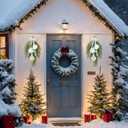 2 Pcs 22'' Christmas Teardrop Swag Coastal Christmas Decor Beach Decoration with Norfolk Pine Seashells Starfish Wreath for Outdoor Front Door Mentle Fireplace