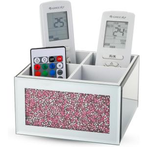 Pink 360 Rotating Remote Control Holder, Crushed Diamond TV Remote Controller Holder for Table, Desk Organizer for Pens and Pencils, Make Up Brushes, Remote Caddy Storage
