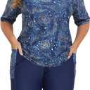 Halcurt Womens Plus Size Rash Guard Built in Bra 2 Piece Swimming Suits Boyleg Pocket Shorts Navy 4X