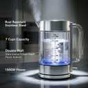 OVENTE Electric Kettle, 1.7L Double Wall Glass Tea Kettle with Stainless Steel Base, Acrylic Handle, 1500W Cordless Fast Boil Borosilicate Water Boiler, Easy Fill Lid & Auto Shut-Off, Silver KG912S