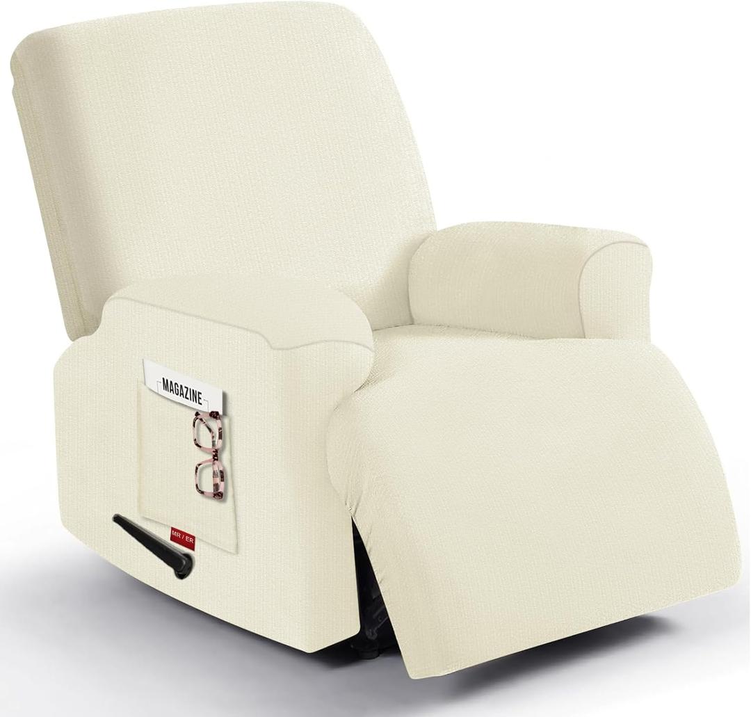 Oversized 3 Pieces Stretch Recliner Chair Covers - Plush Fabric Slipcovers & Durable Furniture Protectors with Elastic Bottom for Kids and Pets (1 XL Seater, Light Yellow)