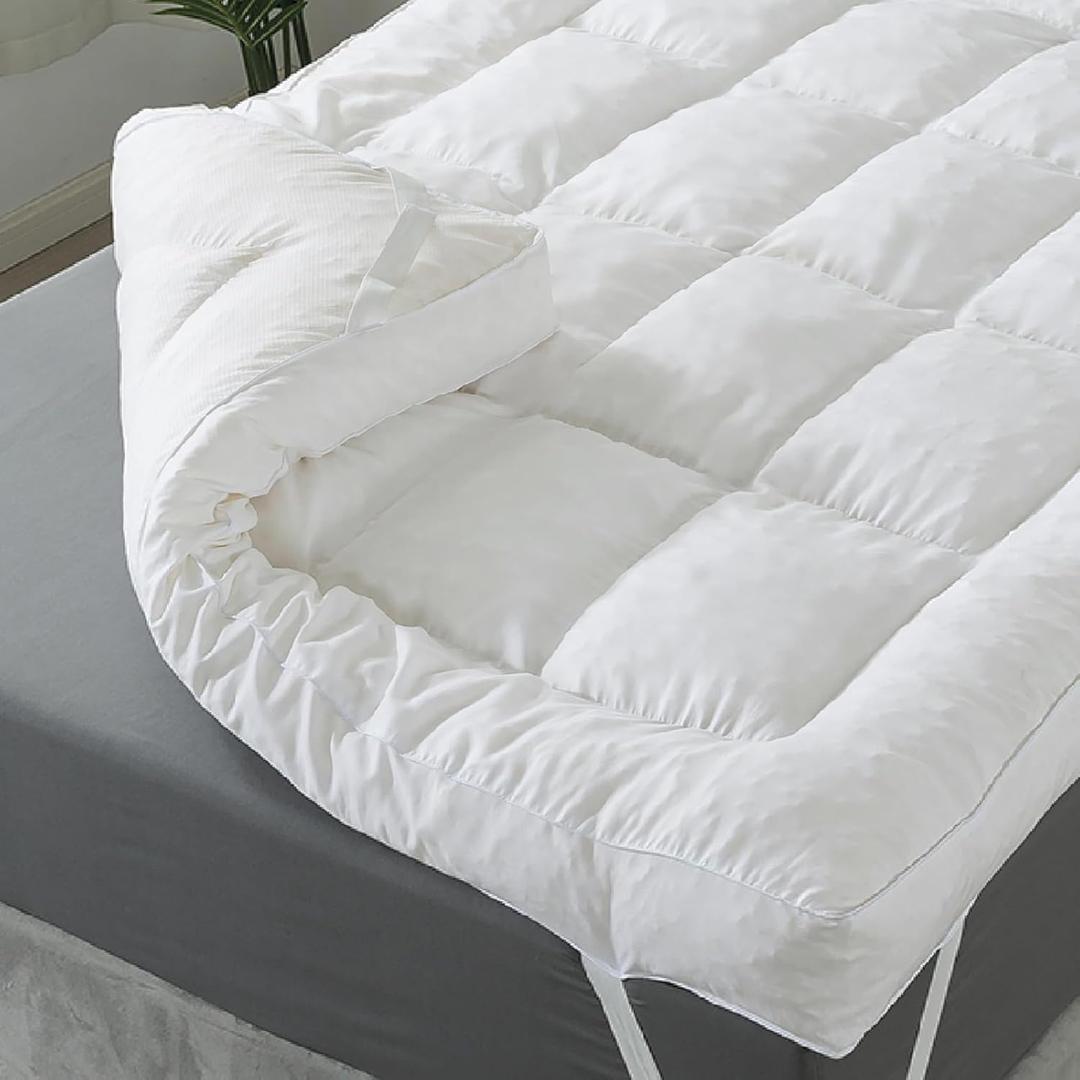 WhatsBedding Memory Foam Mattress Topper Twin for Pressure Relief, 100% Cotton Cover, Comfort Supportive Pillow Top Mattress Topper, Fluffy Shredded Memory Foam Filled