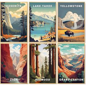 6 Pack Paint by Numbers Kit for Adults, National Park Adult Paint by Number Kits on Canvas Without Frame for Beginner, Mountains Lake Acrylic Oil Painting by Numbers Kits for Home Decor 8 x 12 Inch