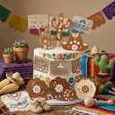24 Pcs Mexican Fiesta Cake Toppers Mini Mexican Papel Picado Banner Cinco De Mayo Cactus Pepper Sombrero and Flower Cake Decor for Fiesta Themed Party Decorations