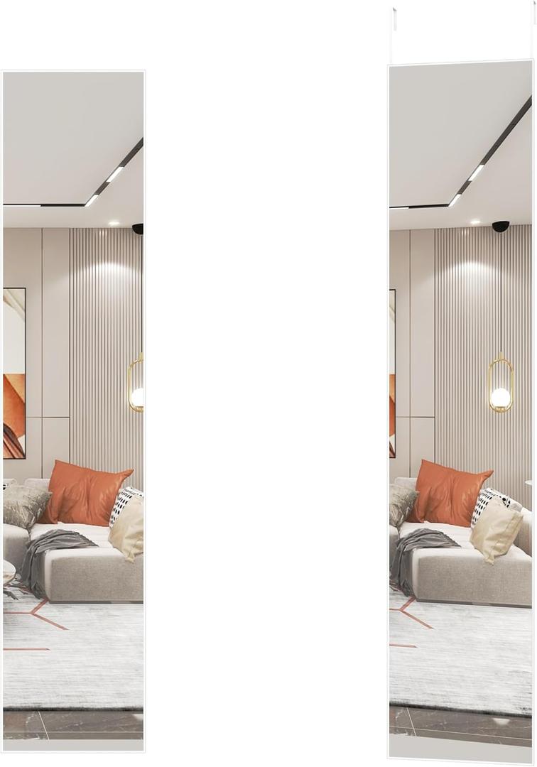 ANYHI 65"x13.8" Full Length Mirror Over the Door Hang/Wall Mounted, White | Aluminum Alloy Frame, 2 Hooks, HD Glass, Easy Install, Full Body Mirrors for Bedroom, Living Room, Entryway, Dressing Room