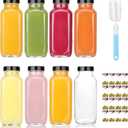 8 Pack 8 oz Glass Juice Bottles with Lids & Labels, Reusable Travel Juice Storage Containers, Clear Glass Drink Jars for Juicing, Water, Ginger, Wellness Shots - Leakproof, Dishwasher Safe