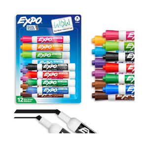 EXPO Dry Erase Markers, Low Odor Ink, Assorted Colors, Chisel Tip, 12 Count - Easily Erases, Vibrant Ink, Ideal for Classroom, Back to School Supplies, Teachers, Office, Whiteboard & Home