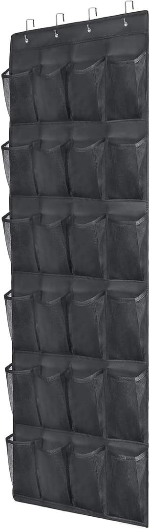 Over the Door Shoe Organizer 24 Extra Large Pockets Hanging Shoe Rack Holder for Closet Storage Hanging Shoe Organizer (Black)