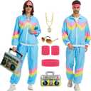 80s Outfit for Men Women-One Set 80s 90s Costumes with Accessories-Couples Track Suits for Halloween Carnival Party (X-Large, Blue)