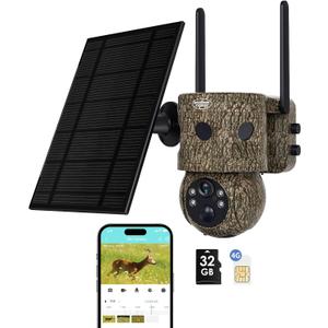4G LTE Cellular Trail Camera 180Automatic Intrusion Detection and 360Panoramic View Home and Outdoor Security Camera with Solar Panel, 2K Video with Illumination at Night