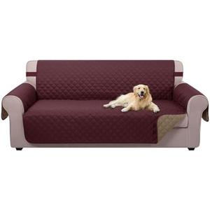 U-NICE HOME Reversible Sofa Cover Couch Cover for Dogs with Elastic Straps Water Resistant Furniture Protector for Pets Couch Cover for 3 Cushion Couch (Sofa, Burgundy/Tan) 68" L