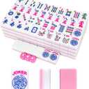 166pcs American Mahjong Tile Set with Pink Back Tiles for Family Night, 1.2-inch Mahjong Game Set with 3 Dice for Gathering, Party, Camping(Tiles Only)