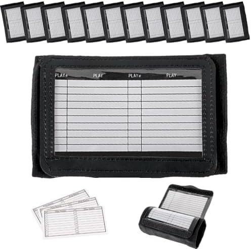 DD QB Playbook Wristband Youth and Adult Size - Black Football Quarterback Play Wristbands for Youth - Wrist Coach for All Sports with 3 Compartments, Pack of 12